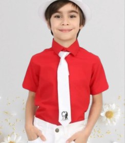 Resim Nacar Erkek Çocuk 23 Nisan Kısa Kol Kırmızı Gömlek Keten Gösteri Kutlama 024 