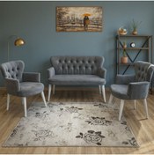 Resim Azra Mobilya Füme Gri Babyface Kumaş Çay Seti Koltuk Takımı – 2 Berjer + 1 İkili, Modern, Beyaz Ayak 