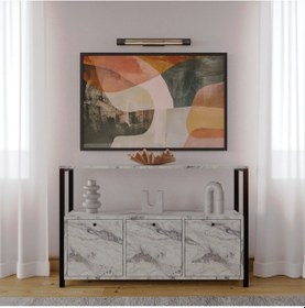 Resim Cepa 3 Kapaklı Raflı Metal Ayaklı Konsol Frezya Mermer Desen Mermer Desen 