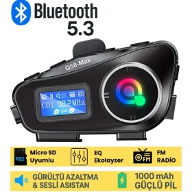 Resim Q58 Max Motosiklet Kask Kulaklık Interkom Bluetooth Fm Radyo Sd Kart Destekli Eq Özellikli Intercom 