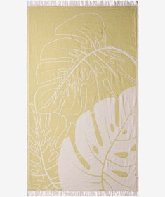 Resim Monstera Yaprağı Jakarlı Peştemal Sarı, Taşıma Çantalı 