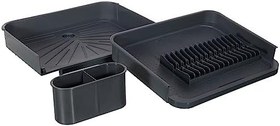 Resim Miss Collection Açılır Kapanır Bulaşıklık Tabaklık, Su Tahliye Oluklu ve Çatal Bıçak Kurutmalıklı-Modern Tasarım Plastik (Antrasit) 