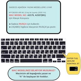 Resim MacBook Air 13 inç Rusça Klavye Koruyucu – US Amerikan Klavye (Return Enter) – İnce Silikon – A1932 A2179 A2337 (M1) Siyah 