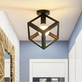 Resim Lambadar Rustik Retro Model Geometrik Plafonyer Metal Küp Avize Siyah Tek Ebat Unisex 3529-1Blkkup 