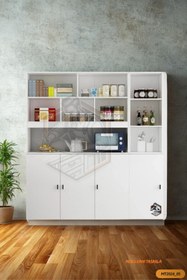 Resim Mobilyanı Tasarla Tamamı MDF Çok Amaçlı 4 Kapaklı Açık Raflı Kiler Dolabı Mutfak Kiler Ofis 