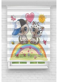 Resim Perdecizade Enxboy Gökkuşağında Kediler Dijital Baskılı Zebra Perde-cocuk Odası-stor Perde Renkli 