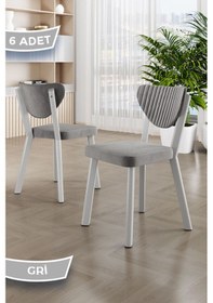 Resim Canisa Arfe Serisi 6 Adet Gri Mutfak Sandalyesi Beyaz Metal İskeletli 1. Sınıf Babyface Kumaş Sandalye Gri Ayakları Beyaz 