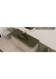 Resim Real Stone Avocado Etajerli 100x50 Antrasit Granit Banyo Lavabosu Antrasit 