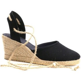 Resim Star Tombis Gerçek Elişi Topuğu Açık Bilekten Bağlamalı Bej Dolgu Topuk Keten Hasır Espadril Handmade Siyah 