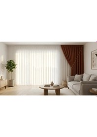 Resim Kiremit Renk Kadifemsi Ada Fon Perde 1/2,5 Orta Pileli V-37 Kiremit 