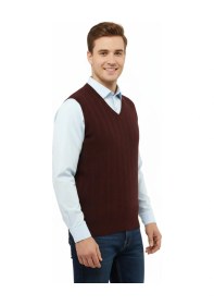 Resim Çizgi Triko Erkek V Yaka Süveter Çelik Örgü Regular Kalıp 5209h Bgl-st04843 Bordo 