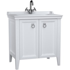 Resim Valarte 62153 Lavabo Dolabı, Kapaklı, Etajerli Lavabolu, Krom Kulplu, 80 Cm, Mat Beyaz 