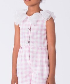 Resim Fırfır Yakalı Pembe Kareli Kız Çocuk Tulumu - 3-4 / Pembe / Peonia Petals 