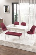 Resim Canisa Concept Zen Serisi 80x132 Mdf Açılabilir Beyaz Masa Takımı 4 Bordo Sandalye Ve 1 Bench 