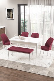 Resim Canisa Concept Zen Serisi 80x132 Mdf Açılabilir Beyaz Masa Takımı 4 Bordo Sandalye Ve 1 Bench 