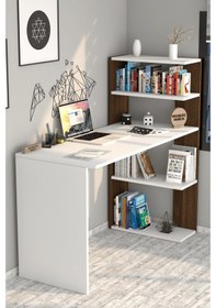 Resim Moonlife Çınar Kitaplıklı Çalışma Masası Beyaz Ceviz Beyaz 