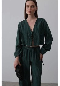 Resim Defymoda Önü Bağlamalı Crop Takım - Yeşil Yeşil 