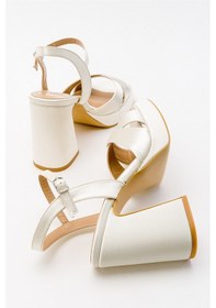 Resim Luvishoes Lello Ekru Bej Saten Kadın Topuklu Ayakkabı Bej - Ekru 