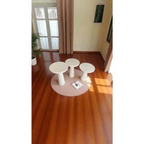 Resim Masif Ahşap 3lü Mantar Sehpa Seti Beyaz Renk Doğal Zigon Fiskos 