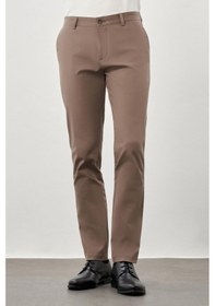 Resim İmza Haki Kendinden Desenli Bez Ayağı Pamuklu Yan Cep Slim Fit Casual Pantolon 1003245168 Haki 