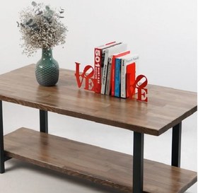 Resim LOVE Yazılı - İki Satırlı Metal Kitap Tutucu & Bookend - Kırmızı 