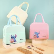 Resim Disney Stitch Desenli Yalıtımlı Öğle Yemeği Çantası - Gıda Teması Olmayan, Taze Tutma Kanvas ve Kolay Taşıma Tasarımı, Okul/Ofis Yemekleri İçin Uygun Doğum Günü Hediyesi 