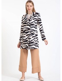 Resim Esswaap Animal Printed Ceket Ve Duble Paça Pantolonlu Takım Bej-bej Bej 