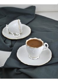 Resim 2 Kişilik 4 Parça Porselen Kahve Fincan Takımı Kahve Seti 90 Ml - Amor Beyaz 