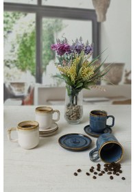 Resim Keramika Shizen Mavi / Krem Formart Kahve Takımı 8 Parça 4 Kişilik Q39-q44 Çok Renkli 