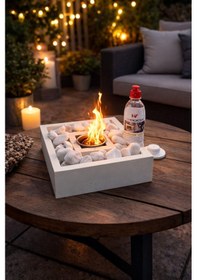 Resim Dekoratif Masa Üstü Kare Taş Şömine Ateş Çukuru-500 Ml Yakıt Hediye 