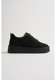 Resim Kalın Poli Taban Bağcıklı Kadın Siyah Günlük Ayakkabı Tbgzgn606 Siyah 