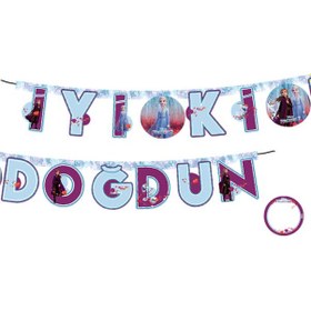 Resim Frozen İyi Ki Doğdun Banner Yazısı Parti Süsü Elsa Anna Olaf Doğum Günü Afişi Tüm Yaşlar 