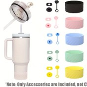 Resim 4'lü Bardak Tumbler Aksesuar Seti, 1 Adet Silikon Bardak Botu, Su Şişesi Koruyucu Taban Kılıfları, 3 Adet Sızdırmazlık Tıpası, 12-40oz Tumbler Aksesuarları için Silikon Sızdırmazlık Tıpası ve Pipet Kapağı 