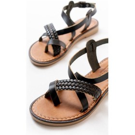 Resim 205-09 Siyah Ortopedik Hakiki Deri Kadın Sandalet Altın - Taba 