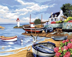 Resim Sayılarla Boyama Seti - Balıkçı Tekneleri - 40x50 