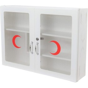 Resim Akşan Şeffaf Çift Kapaklı Kilitli Metal İlk Yardım Ecza Dolabı Ko Beyaz 