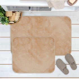 Resim Nuvomon Post 2'li Klozet Takımı - Açık Kahve - 60x90 cm + 50x60 cm 