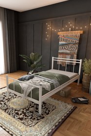 Resim limni home Tek Kişilik Ferforje Metal Karyola-beyaz 