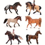 Resim Simüle Edilmiş Hayvan Yaşam Model Seti - At, Beyaz Pony, Chincoteague Poni, Yarış Jokeyi, Çiftlik Evi Bebek Evi için Ünlü At Süslemeleri 