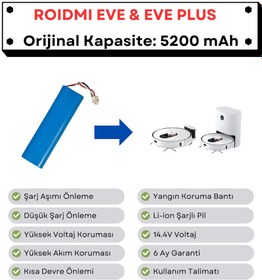 Resim Roidmi Eve Plus Uyumlu Batarya 14.4V 5200 mAh Robot Süpürge Pili 