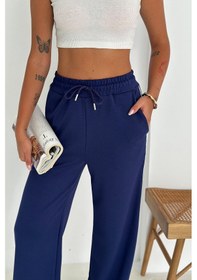 Resim Noa & Noa Kadın Lastikli Bel Bağcıklı Bol Paça Pantolon Rahat & Minimal Stil Lacivert 