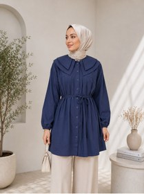 Resim naitre Poplin Büyük Yaka İpli Bel Detaylı Tesettür Tunik Oversize 
