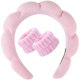 Resim Samdoo Yüksek Kaliteli Pembe Kafa Bandı Ve 2 Bilek Bantı - Sponge Yapı, Ins Stil, Günlük Kullanıma Uygun, Kolay Kullanım 