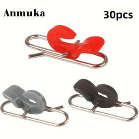 Resim Anmuka 30 Adet Siyah Paslanmaz Çelik Balık Tutucu Klipsler Hızlı Serbest Bırakma Kanca ile - Deniz Balıkçılığı için Dayanıklı PVC & Paslanmaz Çelik Bağlantı Elemanları 