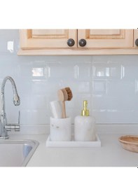 Resim Akayev Mermer Beyaz 3 Parça Banyo Seti Mutfak Sıvı Sabunluk Seti Beyaz 