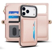 Resim Lumaworld iPhone Uyumlu 16e Rose Golden Çıkarılabilir Cüzdan Çok Fonksiyonlu Uzun Kısa Kayış 