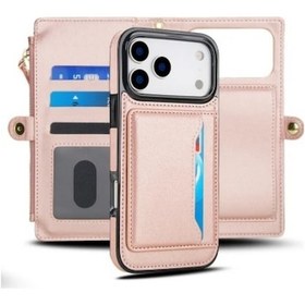Resim Meridiangoods iPhone Uyumlu 14 Pro Rose Golden Çıkarılabilir Cüzdan Çok Fonksiyonlu Uzun Kısa Kayış 