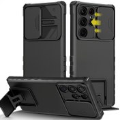 Resim S25 Ultra, S24 Ultra, S23 Ultra, A15, A55, A16 ile uyumlu bir standa sahip ağır hizmet tipi şok geçirmez telefon kılıfı. 