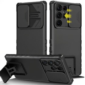 Resim S25 Ultra, S24 Ultra, S23 Ultra, A15, A55, A16 ile uyumlu bir standa sahip ağır hizmet tipi şok geçirmez telefon kılıfı. 