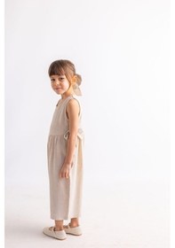 Resim Oliven The Kid Oliventhekid Bej Naturel Keten Yazlık Kolsuz Arkası Düğmeli Çift Bağcıklı Kız Çocuk Tulum Bej Bej 